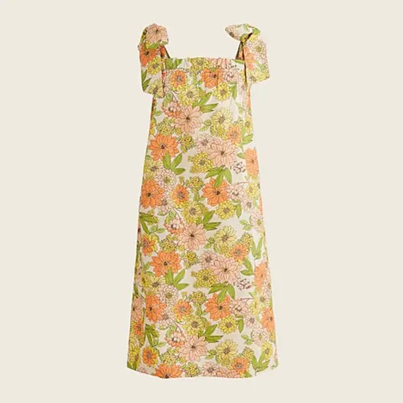 NWT J. Crew Tie-shoulder Cotton Poplin Dress in Zinnia Floral size M - Picture 2 of 5